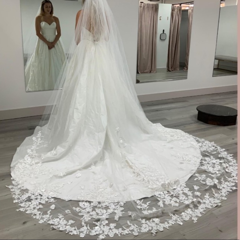 Cathedral length lace flower wedding veil